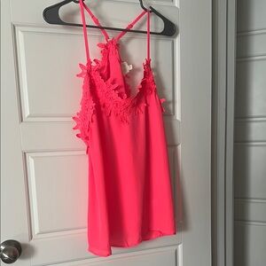BiBi Hot Pink Floral Lace Rscerback Camisole